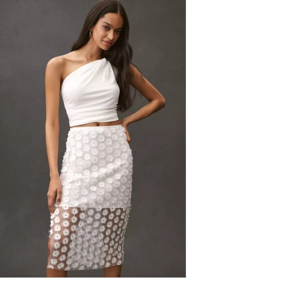 By Anthropologie 3D Texture Sheer Slip Midi Skirt size L white color - Picture 2 of 7